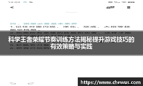 科学王者荣耀节奏训练方法揭秘提升游戏技巧的有效策略与实践